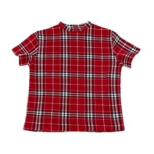 Angie Red Black White Skater Laid High Neck Short Sleeve Top NWT Girls Small